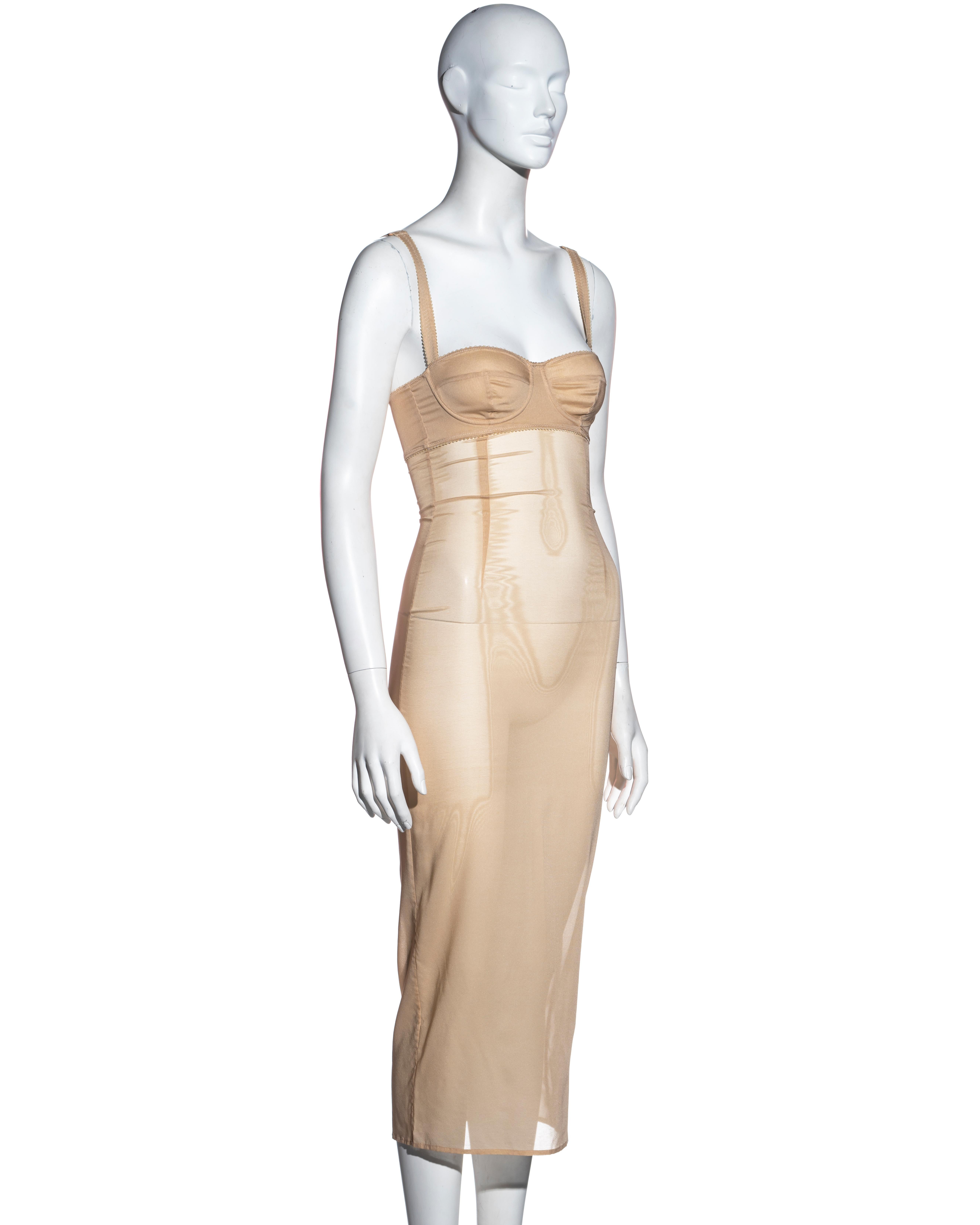 Vestido corpiño de seda transparente Dolce & Gabbana nude, c. 2000 en Excelente Estado en London, GB