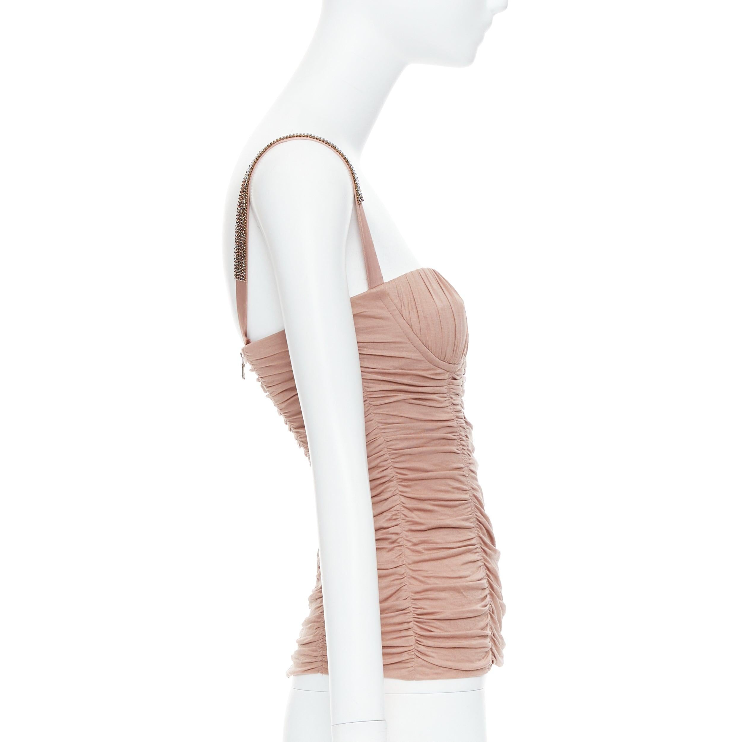 DOLCE GABBANA nude silk crystal strap ruched corset bustier IT38 XS In Good Condition For Sale In Hong Kong, NT