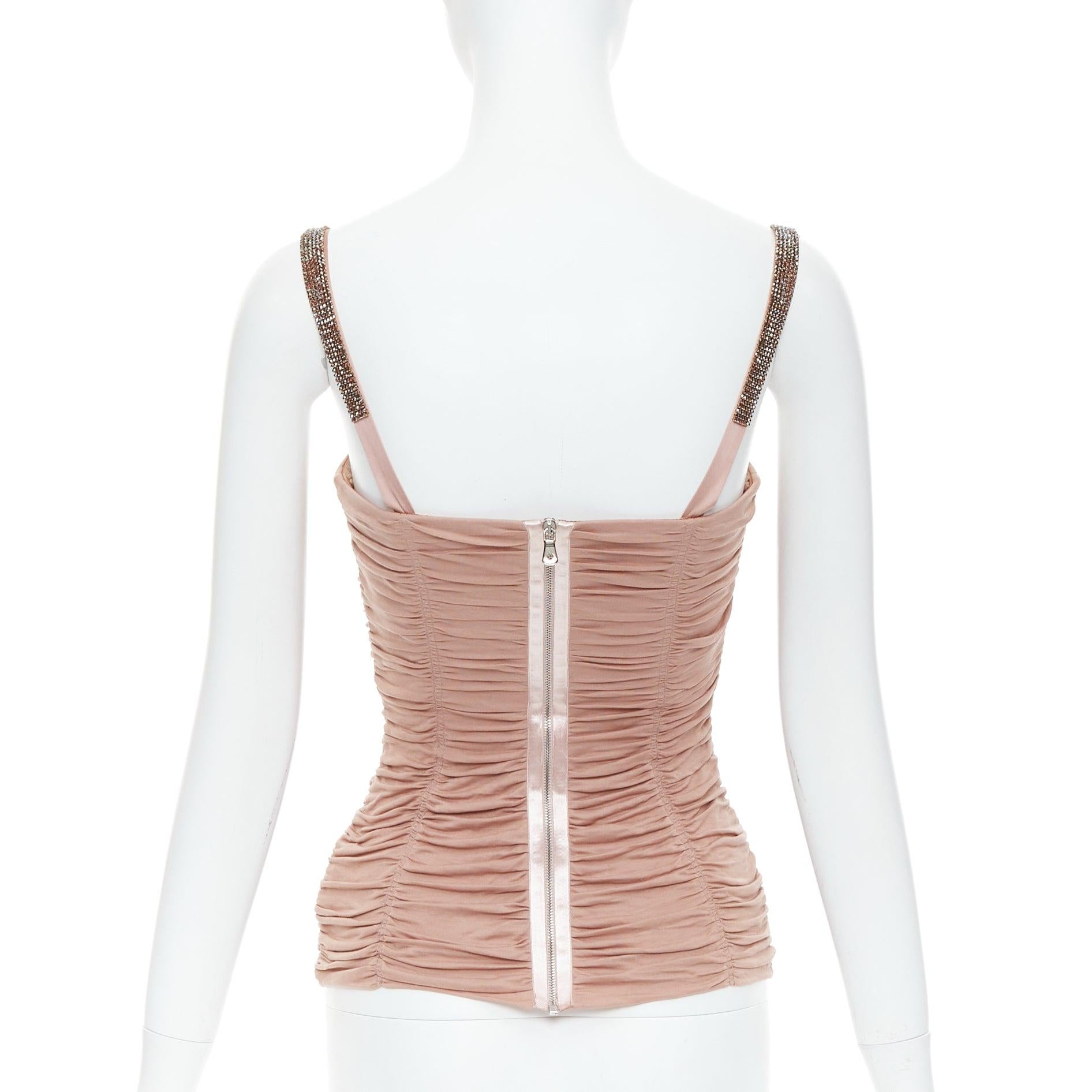 Women's DOLCE GABBANA nude silk crystal strap ruched corset bustier IT38 XS For Sale