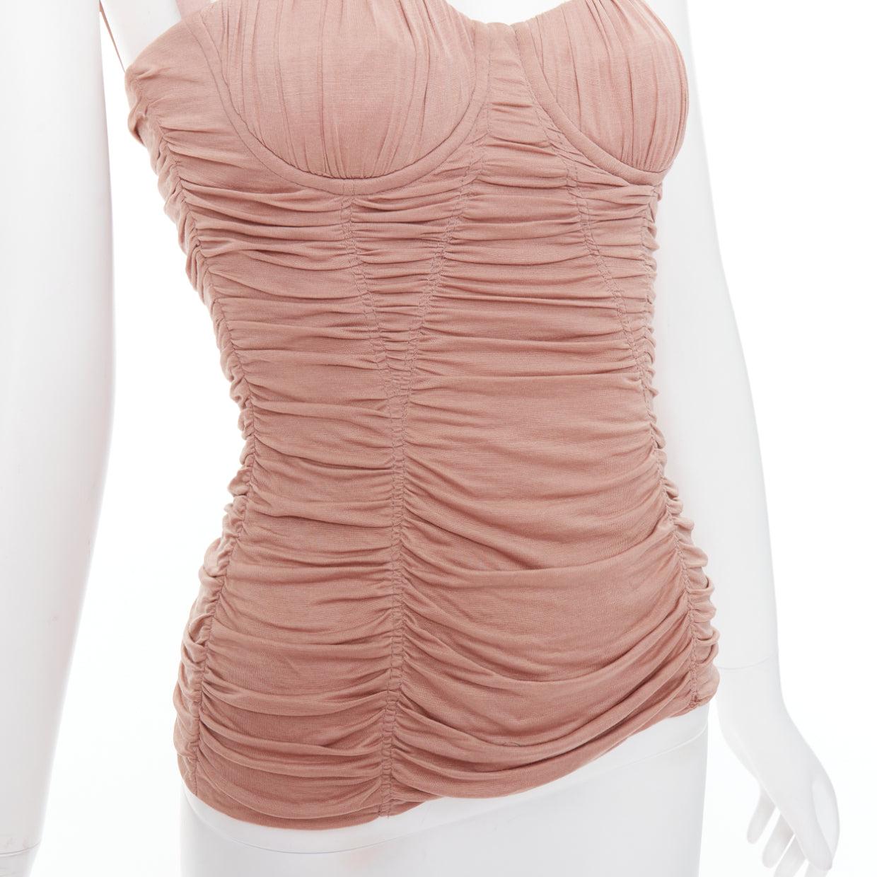 DOLCE GABBANA nude silk crystal strap ruched corset bustier IT38 XS For Sale 2
