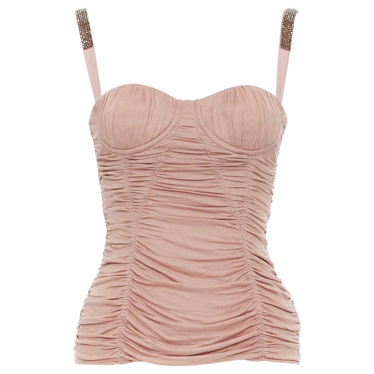DOLCE GABBANA nude silk crystal strap ruched corset bustier IT38 XS