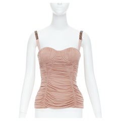 DOLCE GABBANA nude silk crystal strap ruched corset bustier IT38 XS
