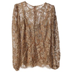 Dolce & Gabbana Ochre Lace Long Sleeve Blouse S