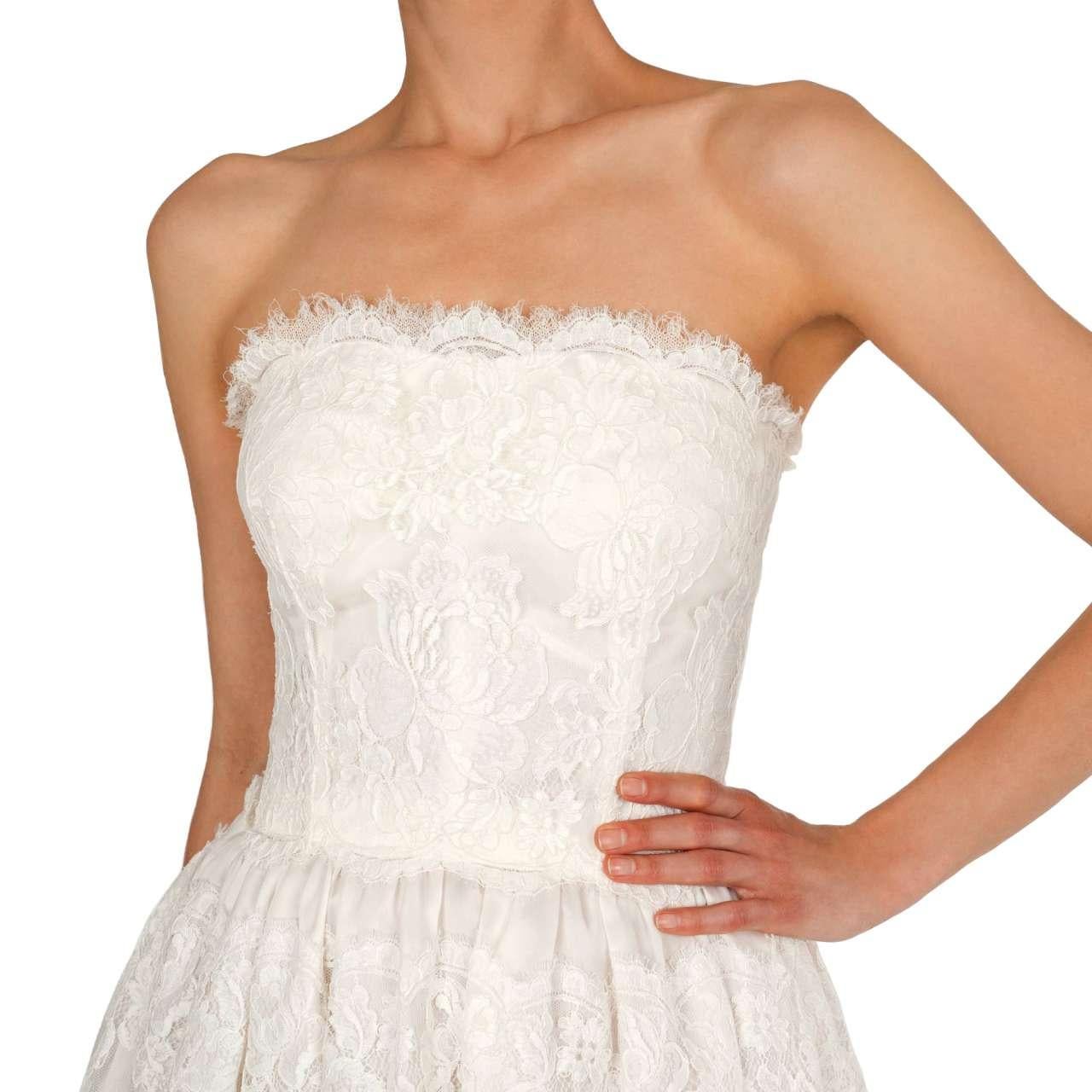 Dolce and Gabbana OffShoulder Floral Lace Silk Maxi Wedding Dress