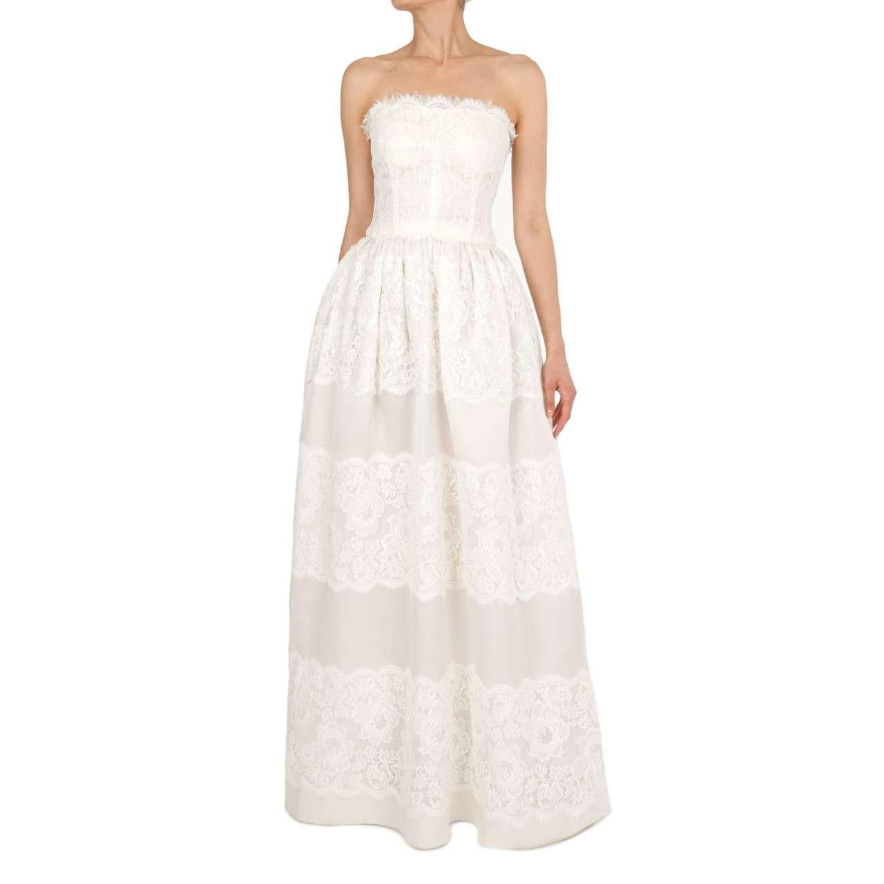 Dolce and Gabbana OffShoulder Floral Lace Silk Maxi Wedding Dress