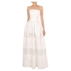 Dolce & Gabbana Off-Shoulder Floral Lace Silk Maxi Wedding Dress White 38 XS