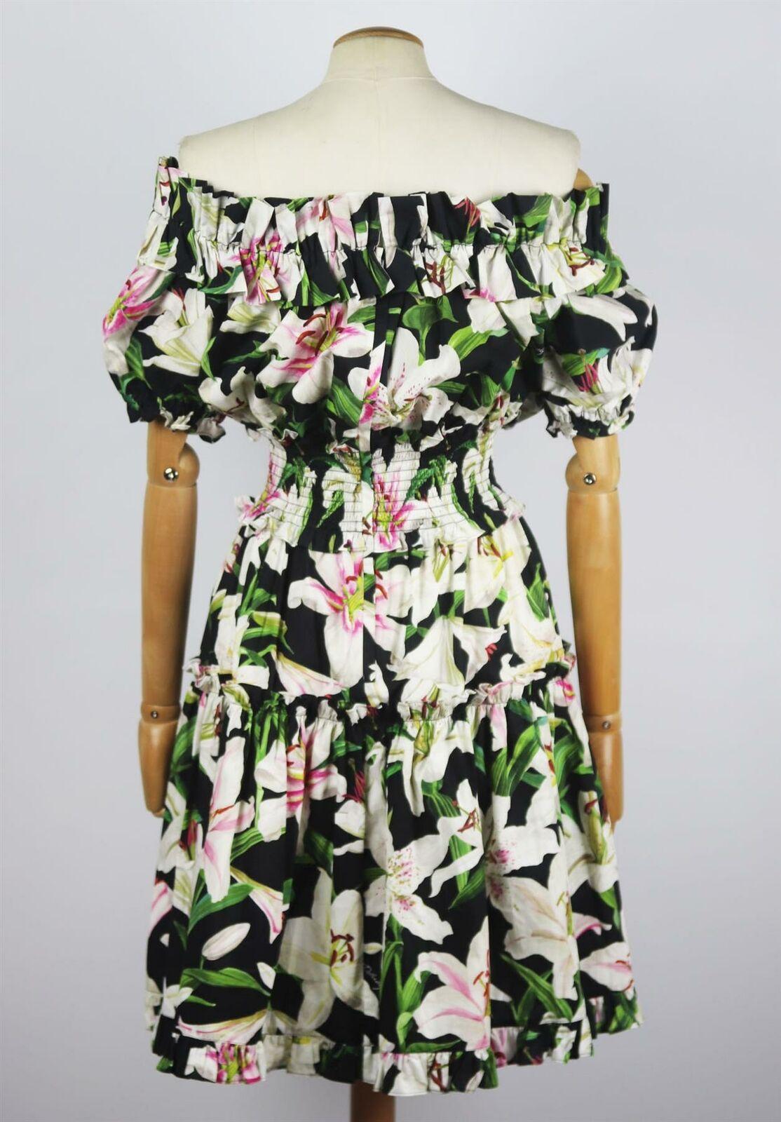 Dolce & Gabbana Off The Shoulder Floral Print Cotton Mini Dress In Excellent Condition In London, GB