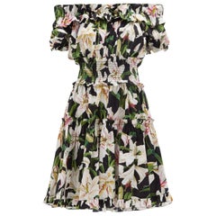 Dolce & Gabbana Off The Shoulder Floral Print Cotton Mini Dress