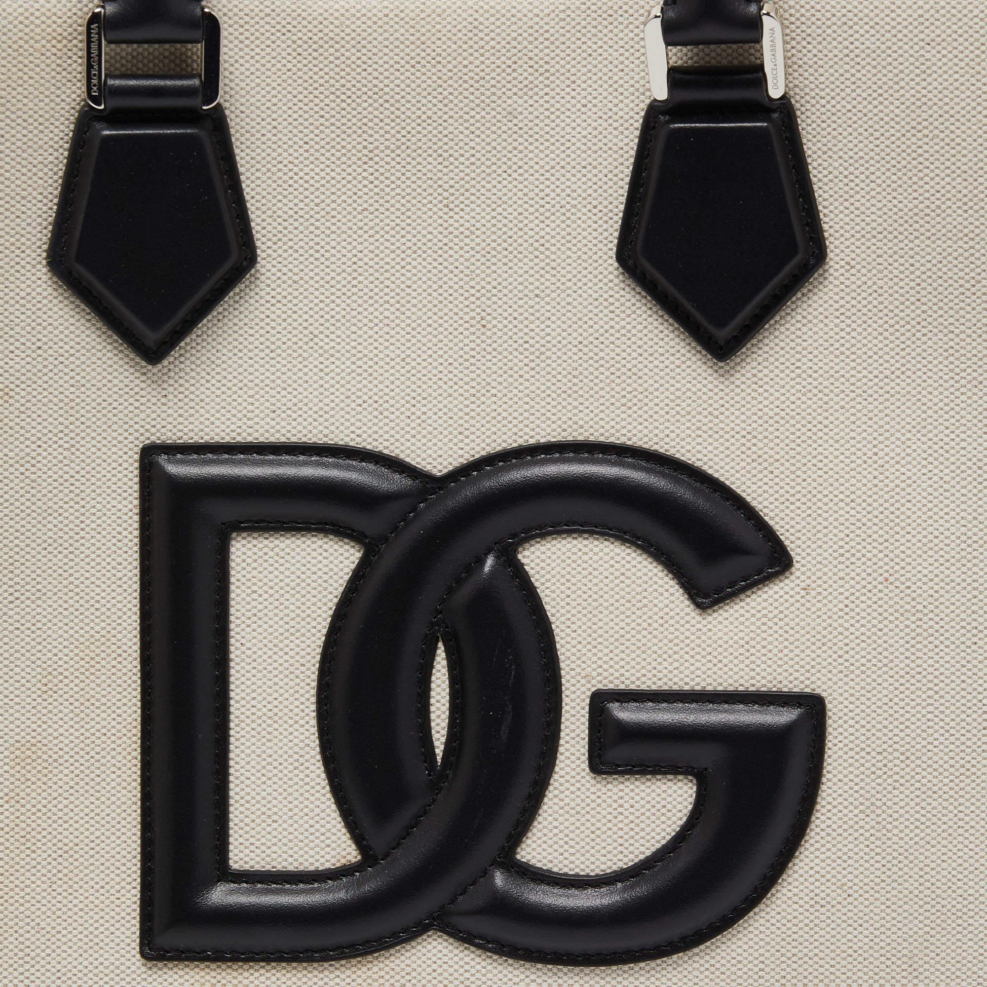 Dolce & Gabbana Off-White/Black Canvas And Leather DG Logo Shopper Tote 2