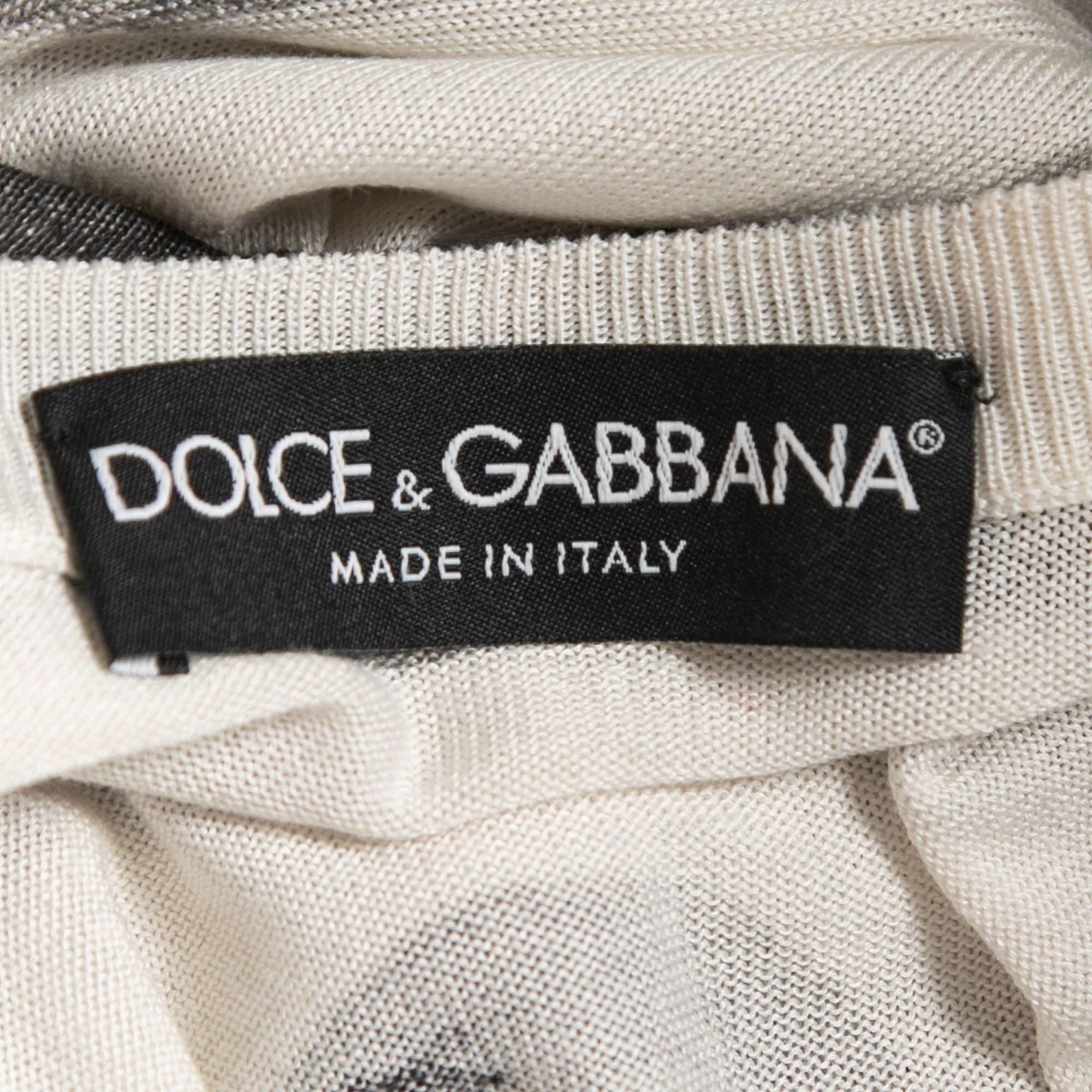 Women's Dolce & Gabbana Off White Brush Stroke Printed Silk Buttoned Cardigan L