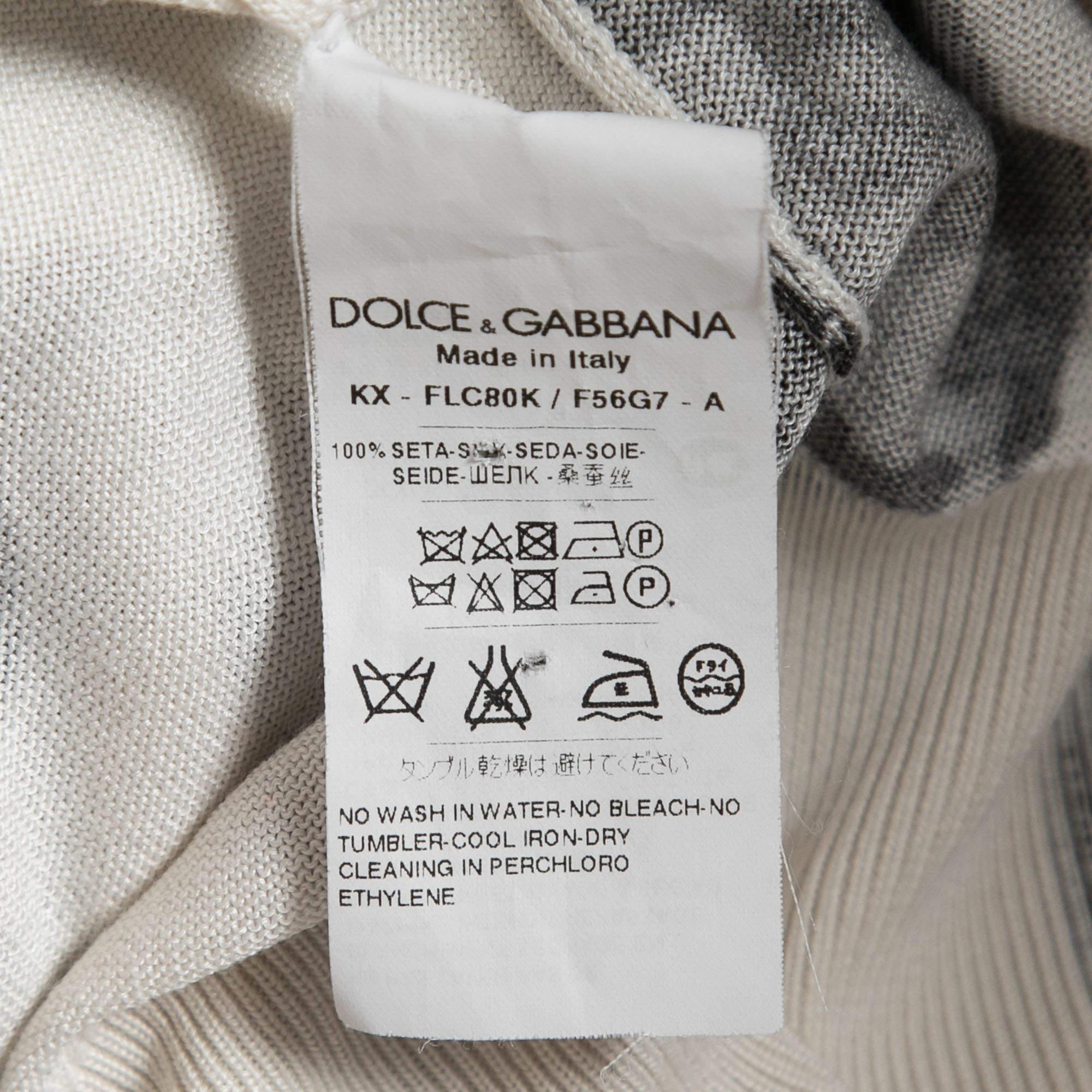 Dolce & Gabbana Off White Brush Stroke Printed Silk Buttoned Cardigan L 1