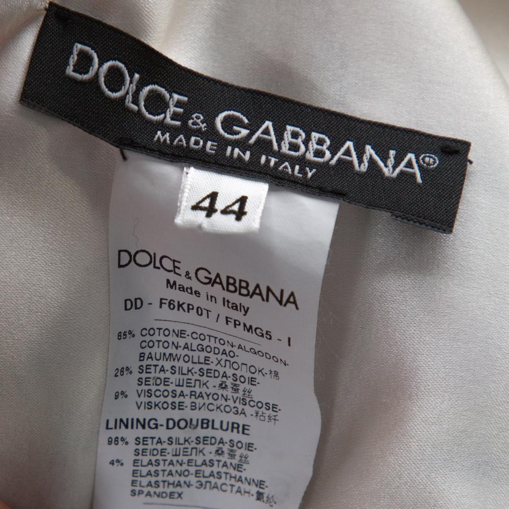 Dolce & Gabbana Off White Floral Print Cotton Jacquard Shift Dress M In Good Condition In Dubai, Al Qouz 2