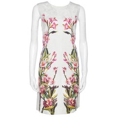 Dolce 
Gabbana Off White Floral Print Cotton Jacquard Shift Dress M
