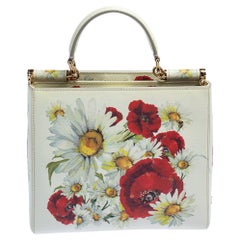 Dolce & Gabbana Off White Floral Print Leather Small Miss Sicily Tote
