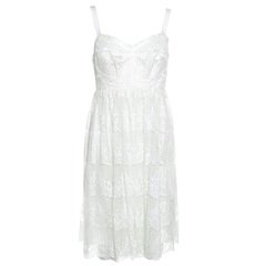 Dolce & Gabbana Off White Floral Scalloped Lace Babydoll Dress M