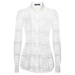 Dolce & Gabbana Off White Floral Scalloped Lace Button Front Shirt S
