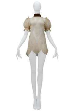 Dolce & Gabbana Off White Lace Mini Dress With Velvet Collar 2001