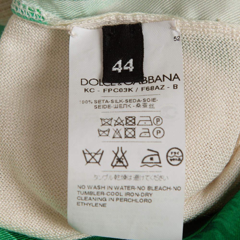 Women's Dolce & Gabbana Off-White Leaves Print Silk Buttoned Cardigan M