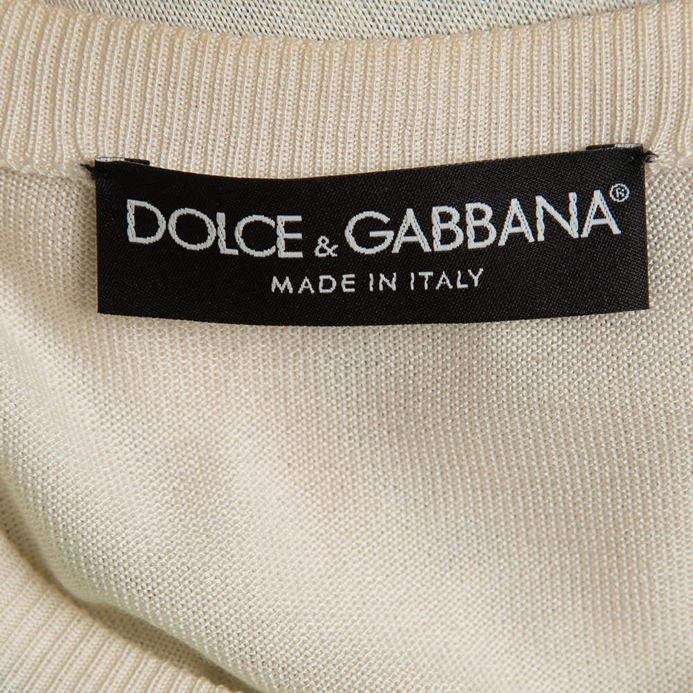 Dolce & Gabbana Off-White Leaves Print Silk Buttoned Cardigan M 1