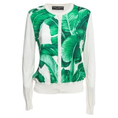 Dolce & Gabbana Off-White Leaves Print Silk Buttoned Cardigan M