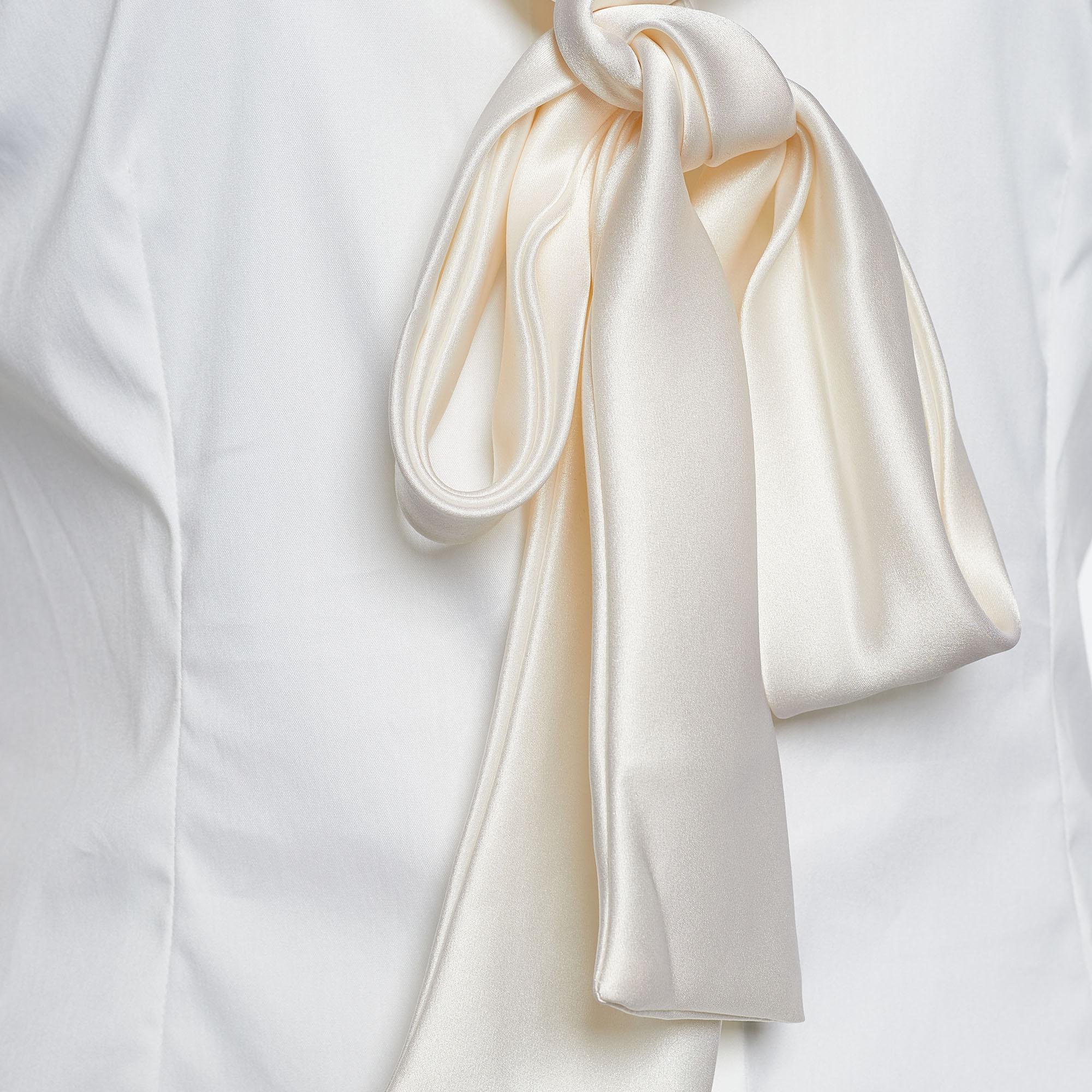 Gray Dolce & Gabbana Off-White Poplin Bow Tie Blouse M