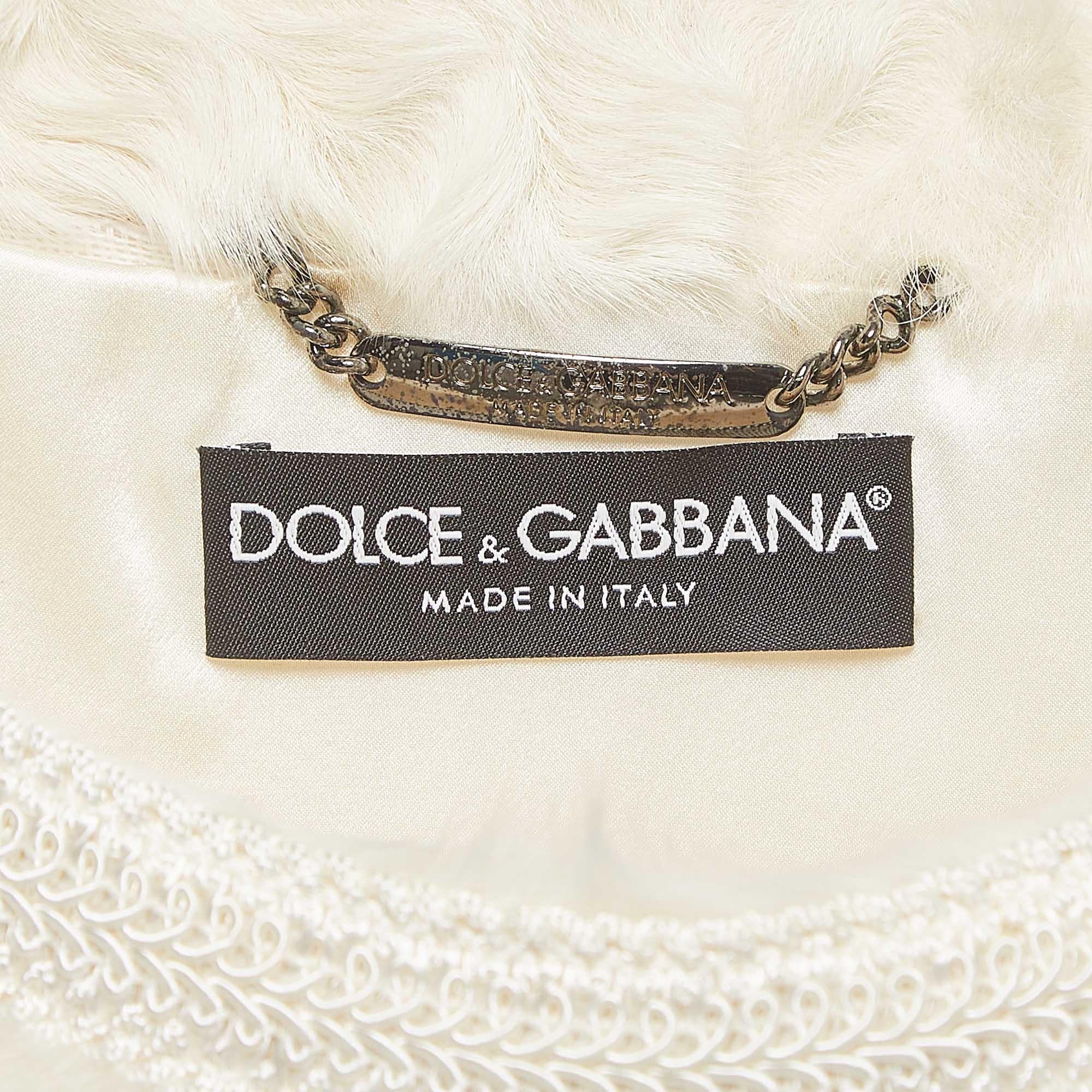 Dolce & Gabbana Off White Tassel Trim Shearling Poncho S In Excellent Condition In Dubai, Al Qouz 2
