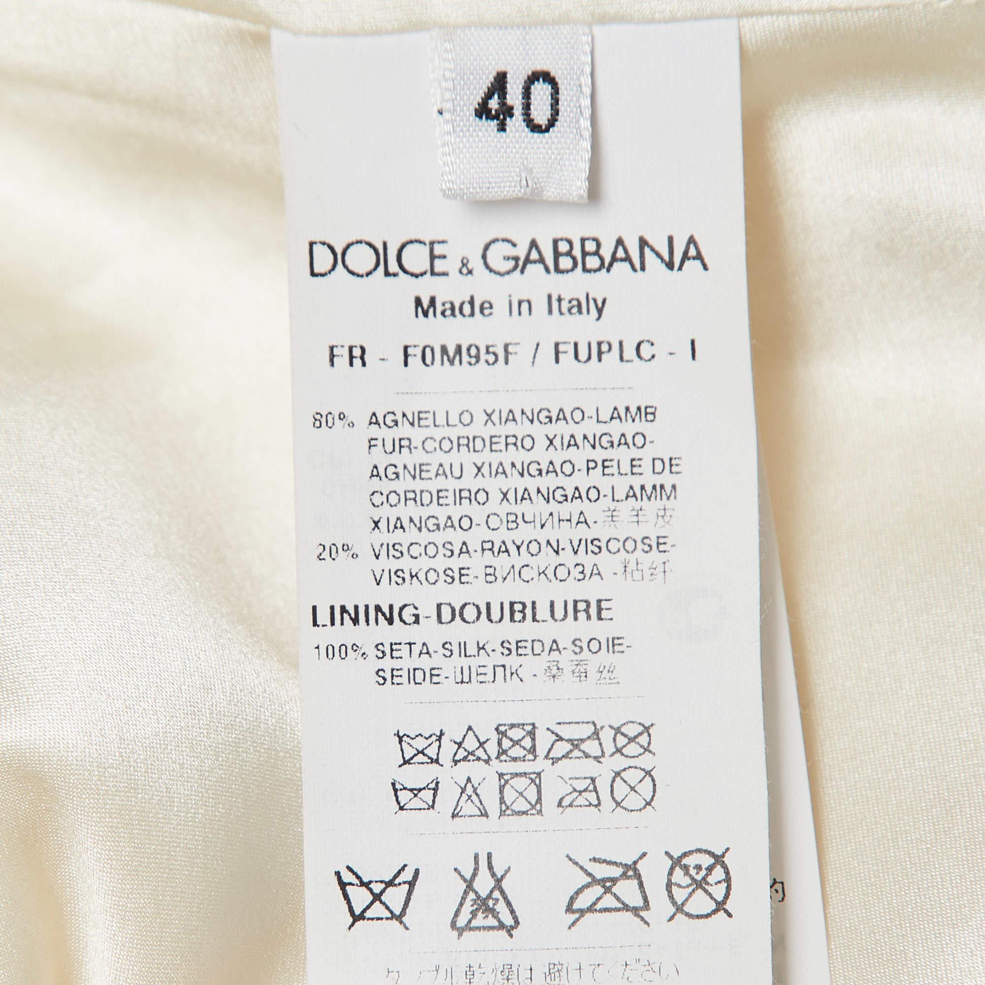 Dolce & Gabbana Off White Tassel Trim Shearling Poncho S 1