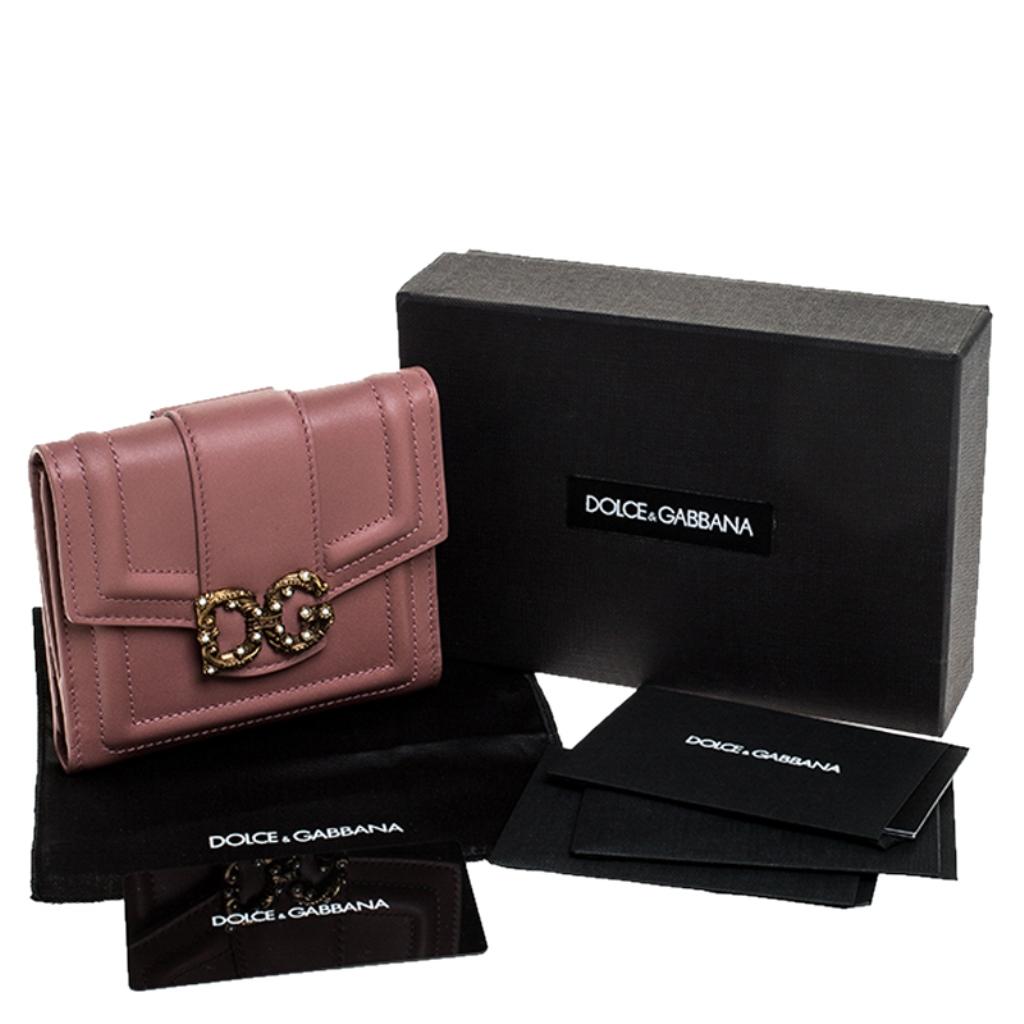 Dolce & Gabbana Old Rose Leather DG Amore Compact Wallet