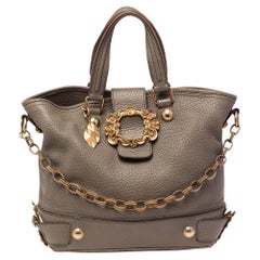 Dolce & Gabbana Olive Green Grained Leather Metal Logo Flap Tote