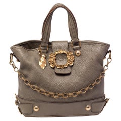 Dolce 
Gabbana Olive Green Grained Leather Metal Logo Flap Tote