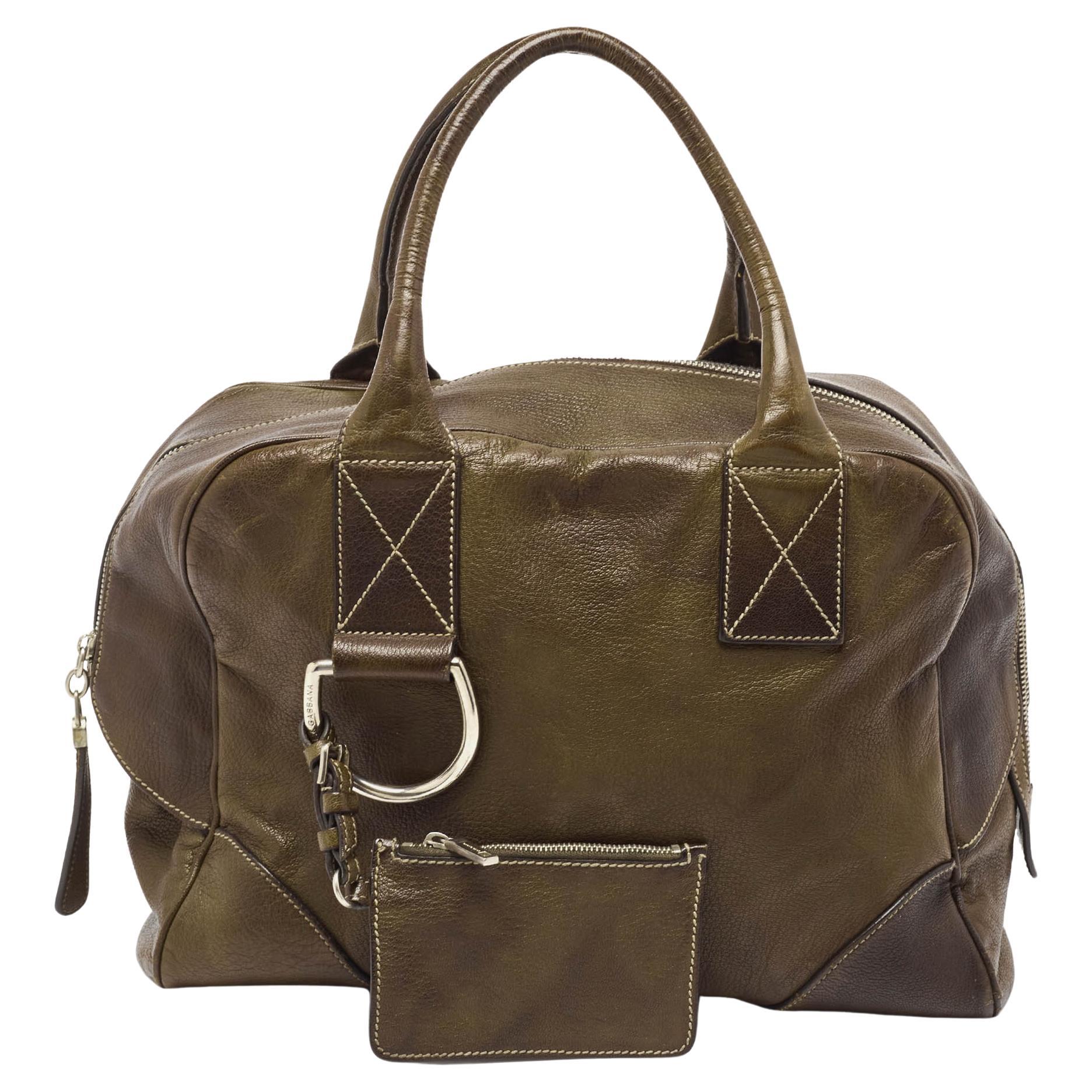 Dolce & Gabbana Olive Green Leather Miss Ice Satchel For Sale
