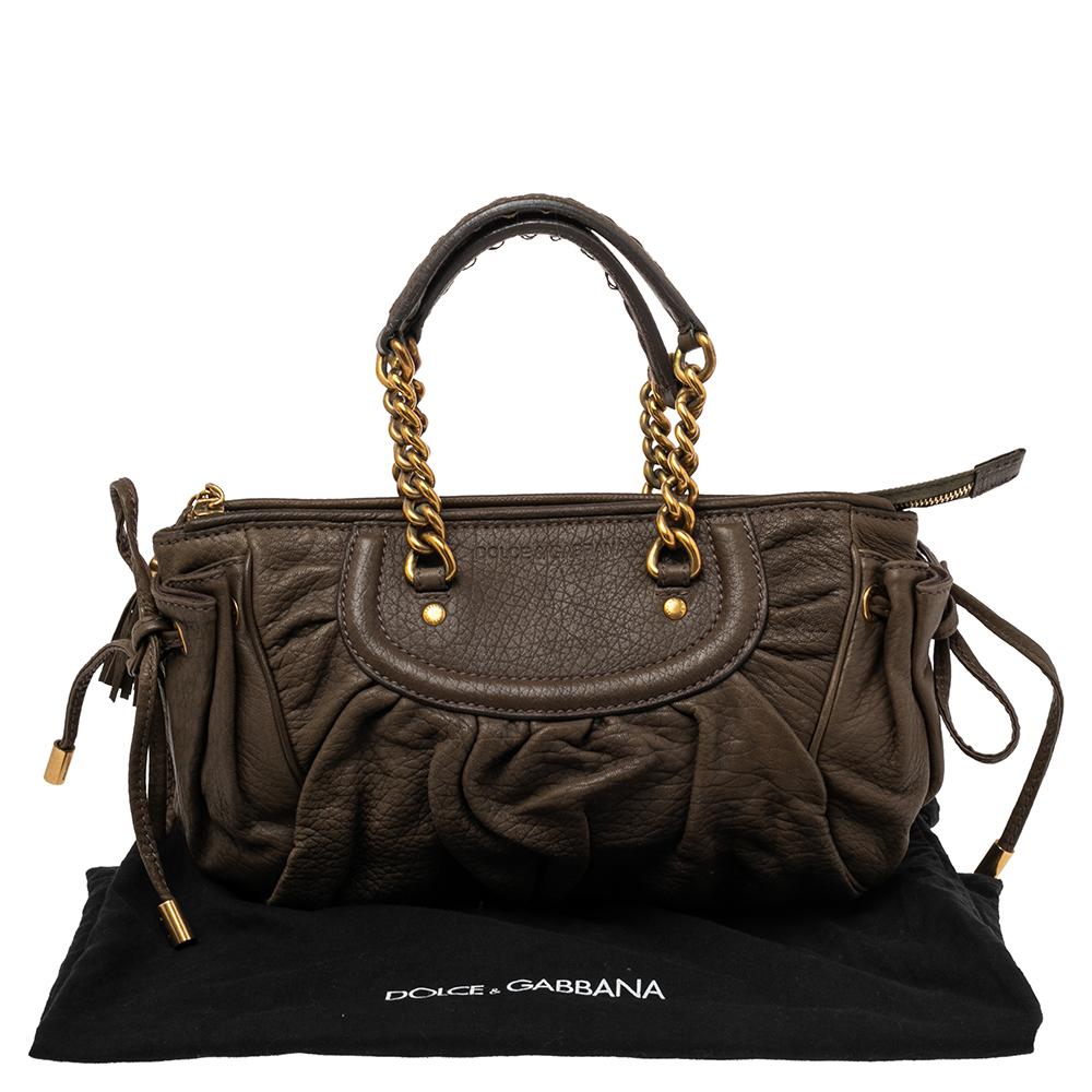 Dolce & Gabbana Olive Green Leather Tassel Satchel For Sale 3