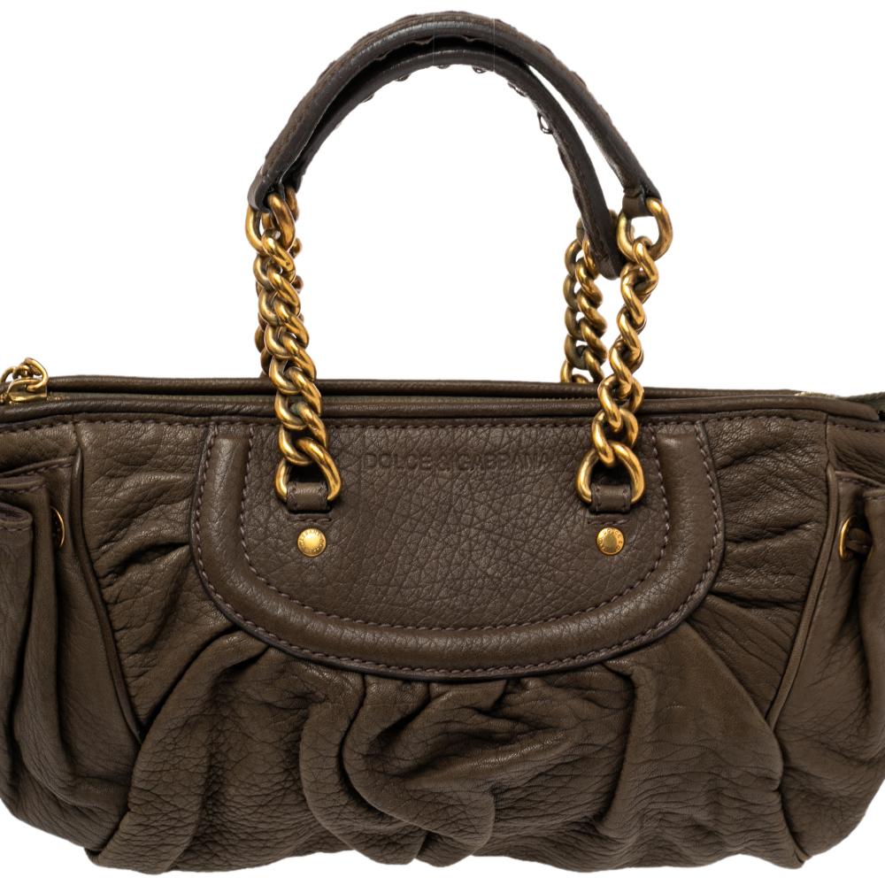 Dolce & Gabbana Olive Green Leather Tassel Satchel For Sale 1