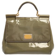 olive green meduim top zip handle bag Dolce
Gabbana Olive Green Patent Leather Large Miss Sicily Top Handle Bag