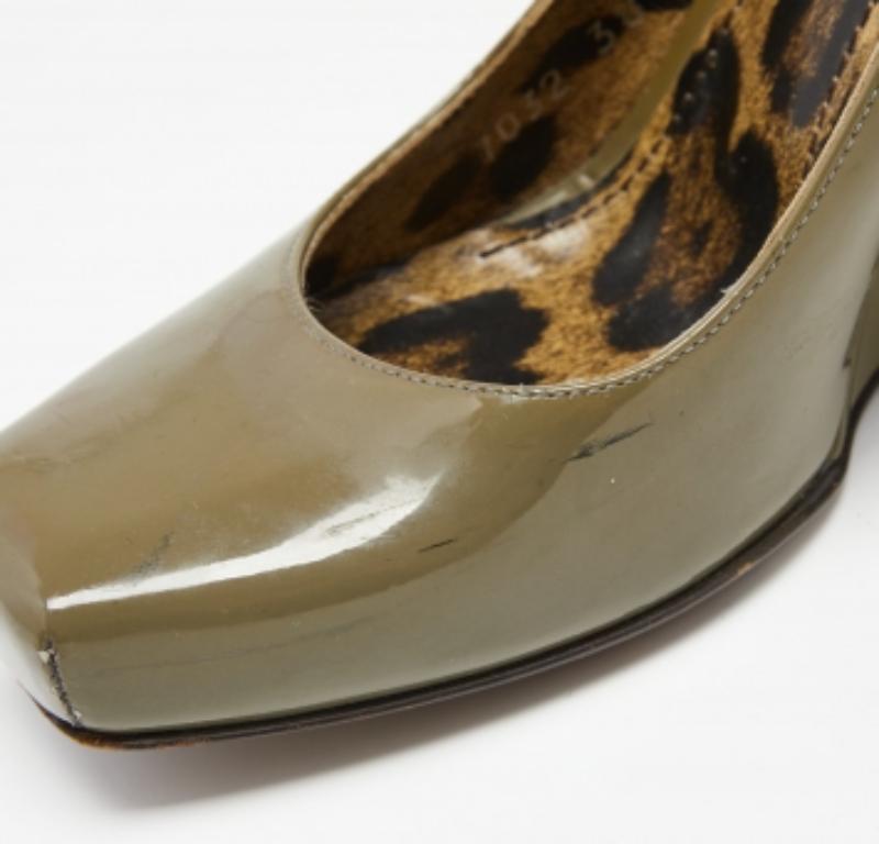 Dolce & Gabbana Olive Green Patent Leather Wedge  Pumps Size 38 1