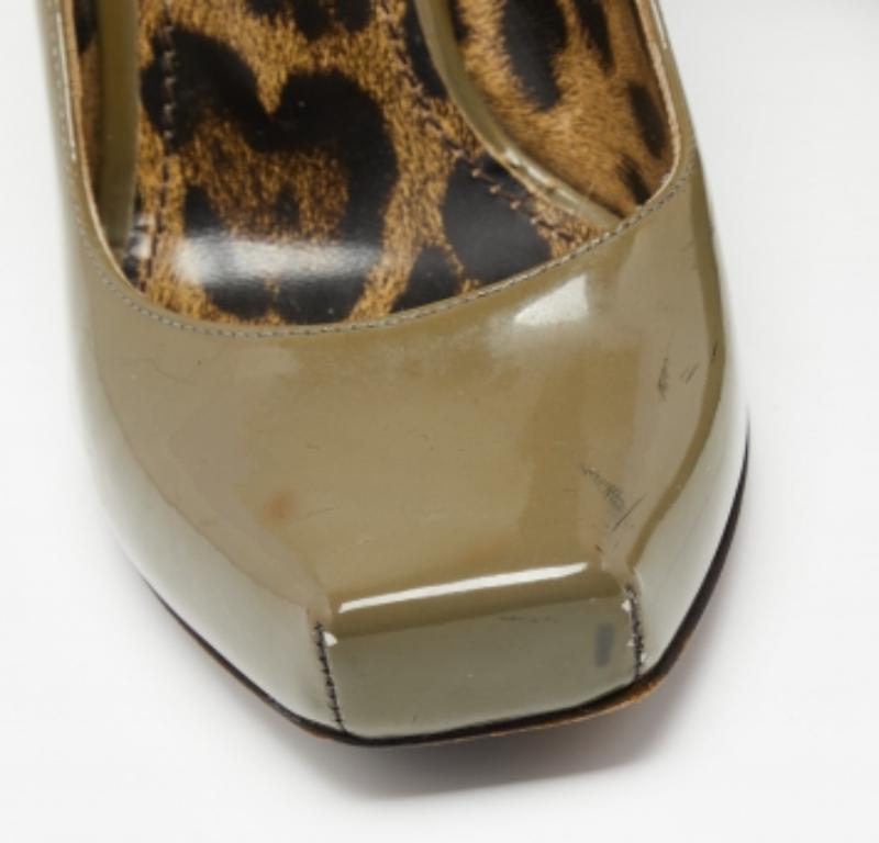 Dolce & Gabbana Olive Green Patent Leather Wedge  Pumps Size 38 2