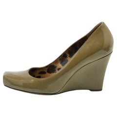 Dolce & Gabbana Olive Green Patent Leather Wedge Pumps Size 38