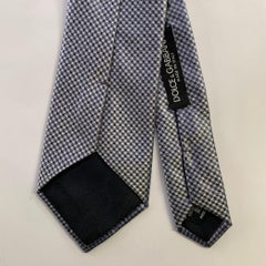 DOLCE & GABBANA  One Size Silver Black Houndstooth Silk Tie