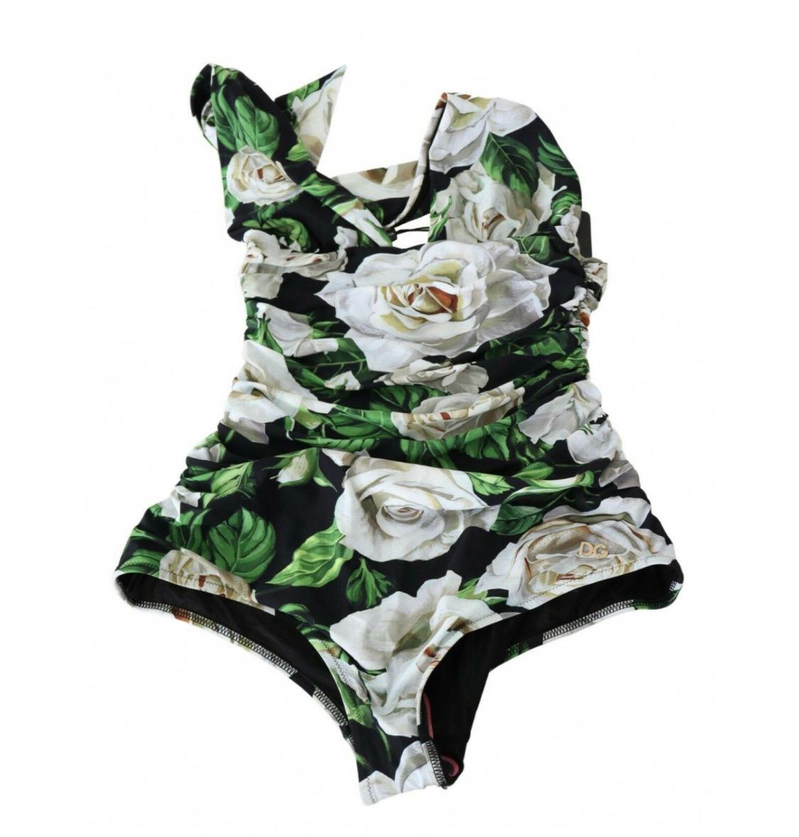 Dolce & Gabbana uno
Traje de baño negro blanco Bikini estampado Rosas en venta 1