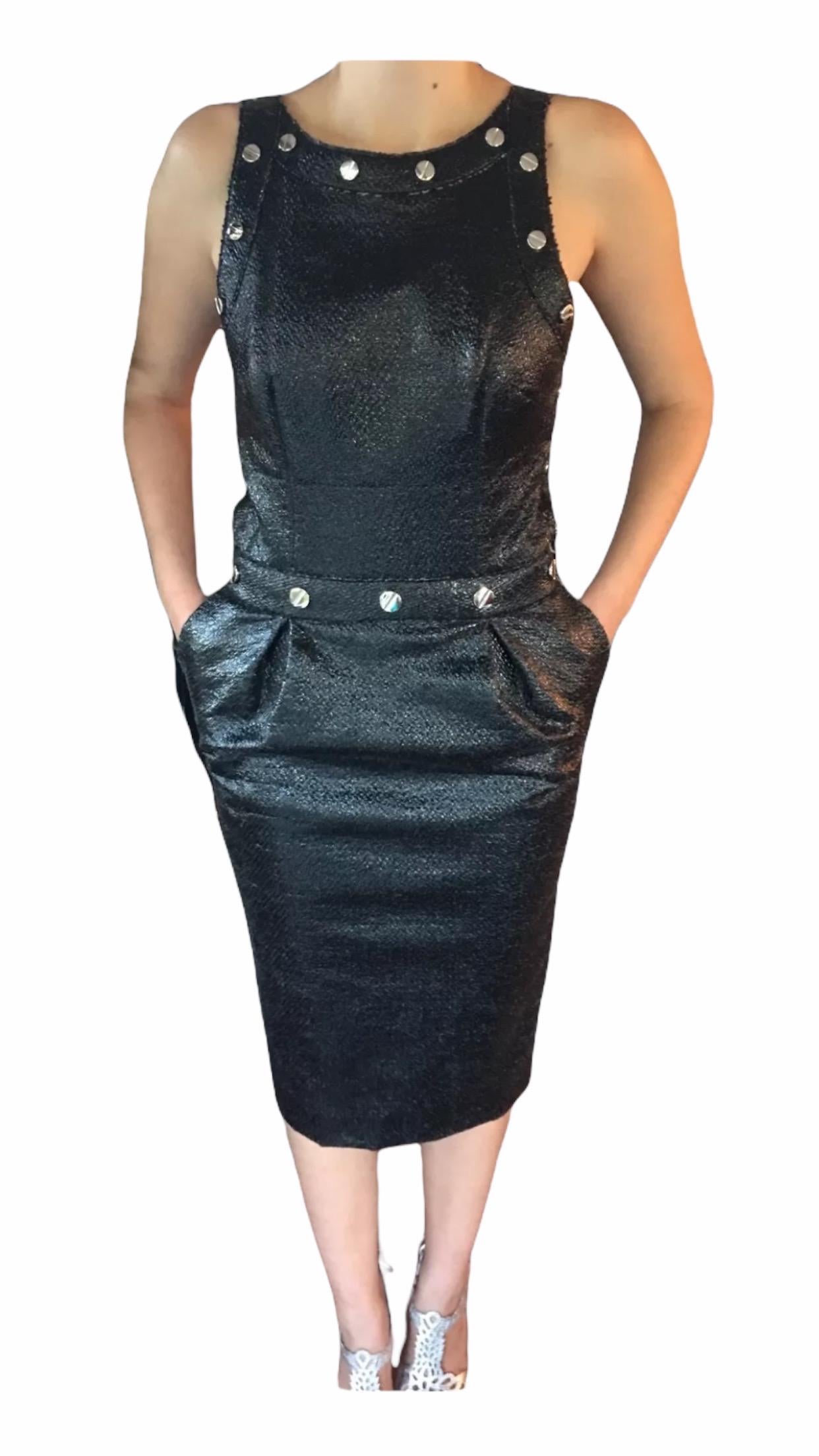 Black Dolce & Gabbana F/W 2007 Unworn Open Back Leather Stud Embellished Bodycon Dress For Sale