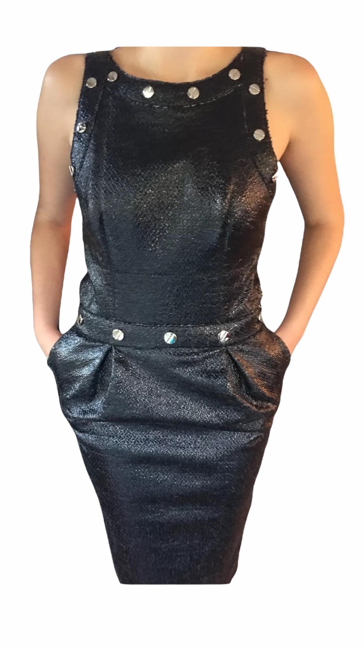 Dolce & Gabbana F/W 2007 Unworn Open Back Leather Stud Embellished Bodycon Dress In Good Condition For Sale In Naples, FL