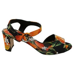 Dolce and Gabbana Orange Black Floral Shoes Ankle Strap Sandals Heels DG  Italy For Sale at 1stDibs