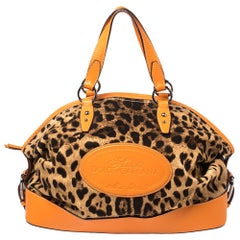 Dolce & Gabbana Orange/Brown Animal Print Canvas and Leather Animalier Satchel