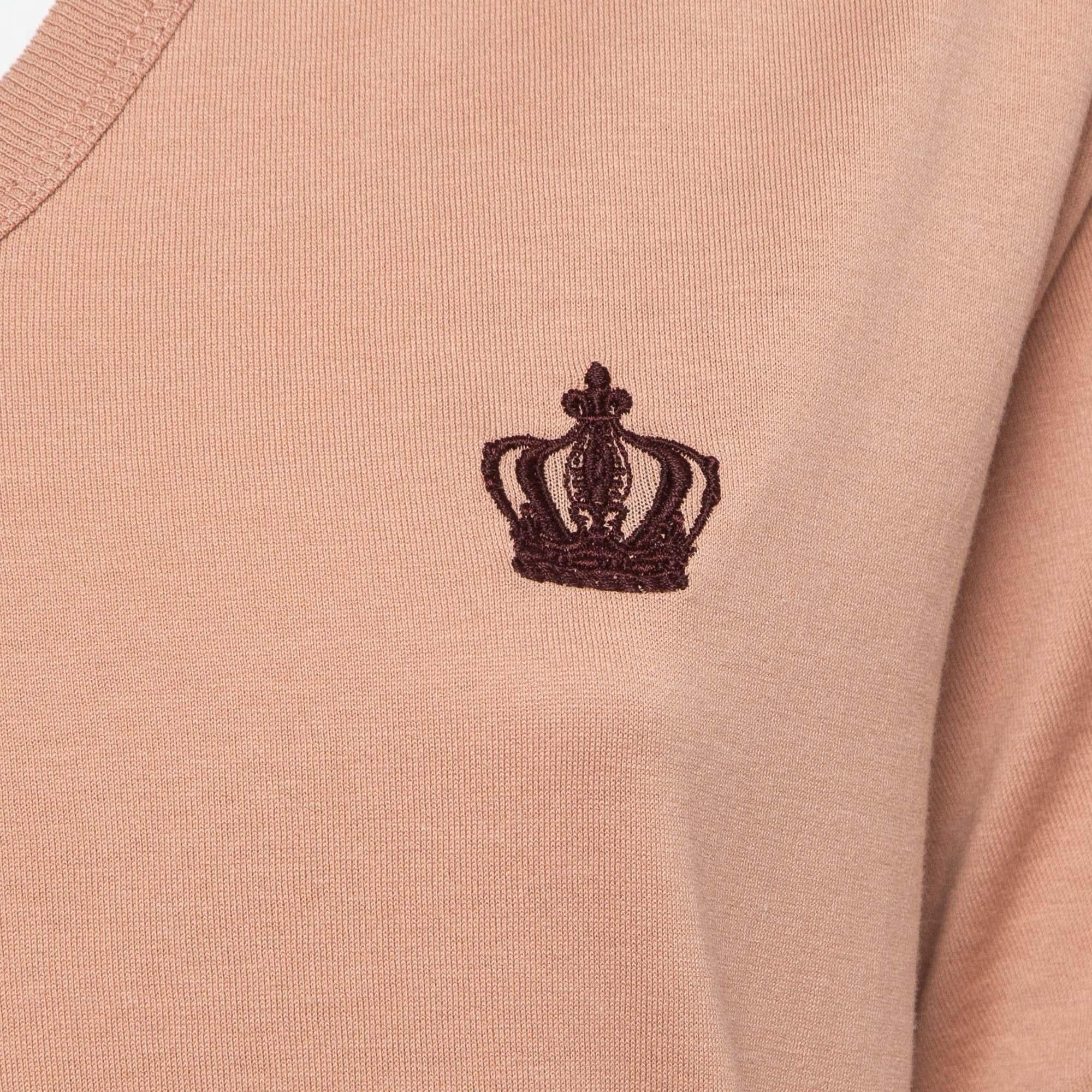 Beige Dolce & Gabbana Orange Cotton Knit V-Neck T-Shirt L For Sale