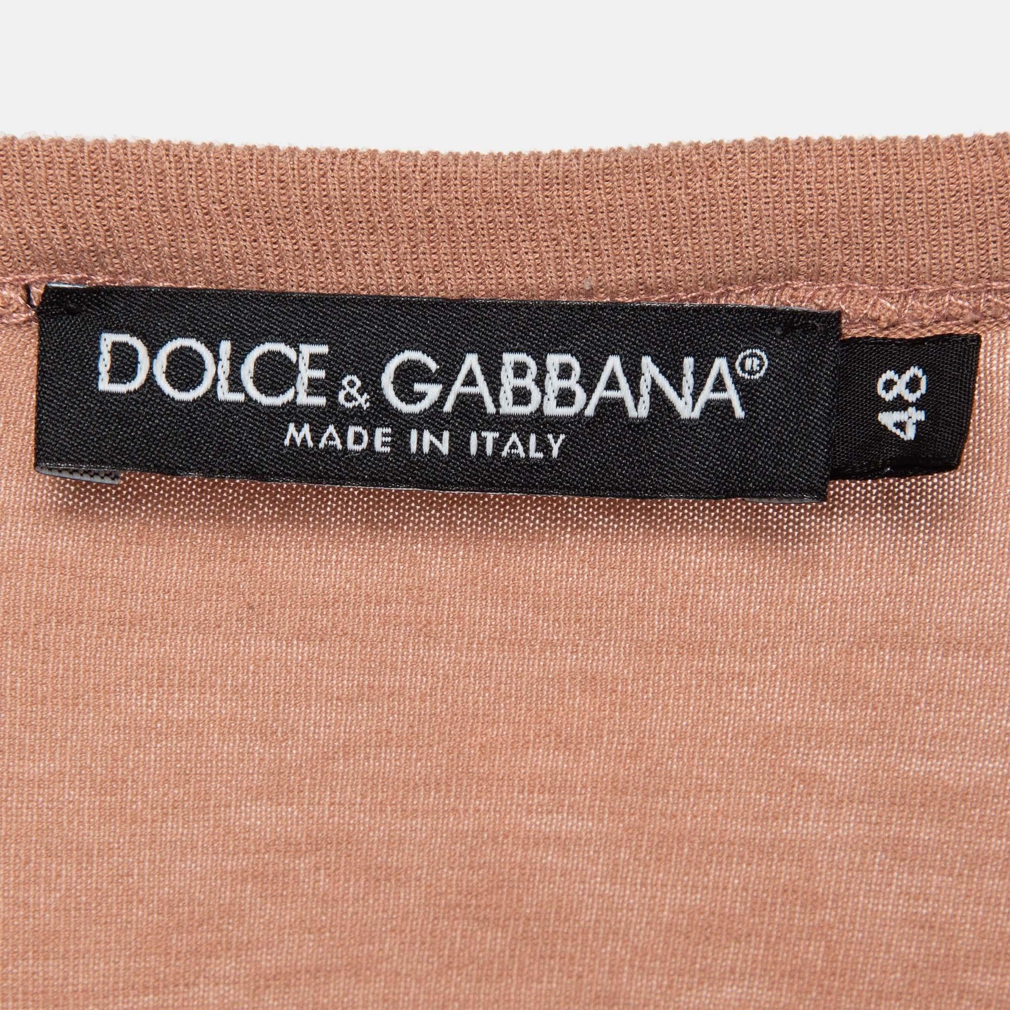 Dolce & Gabbana Orange Cotton Knit V-Neck T-Shirt L In Good Condition For Sale In Dubai, Al Qouz 2
