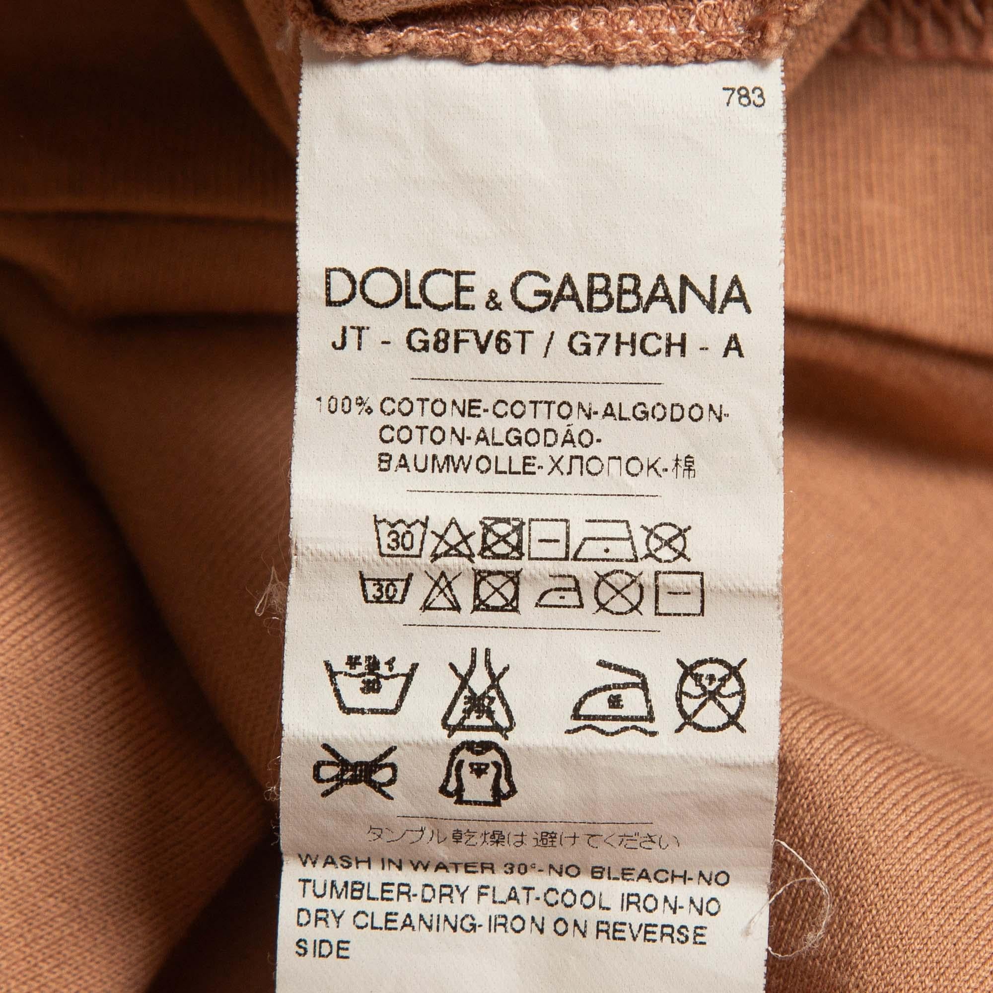 Women's Dolce & Gabbana Orange Cotton Knit V-Neck T-Shirt L For Sale