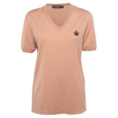 Dolce & Gabbana Orange Cotton Knit V-Neck T-Shirt L