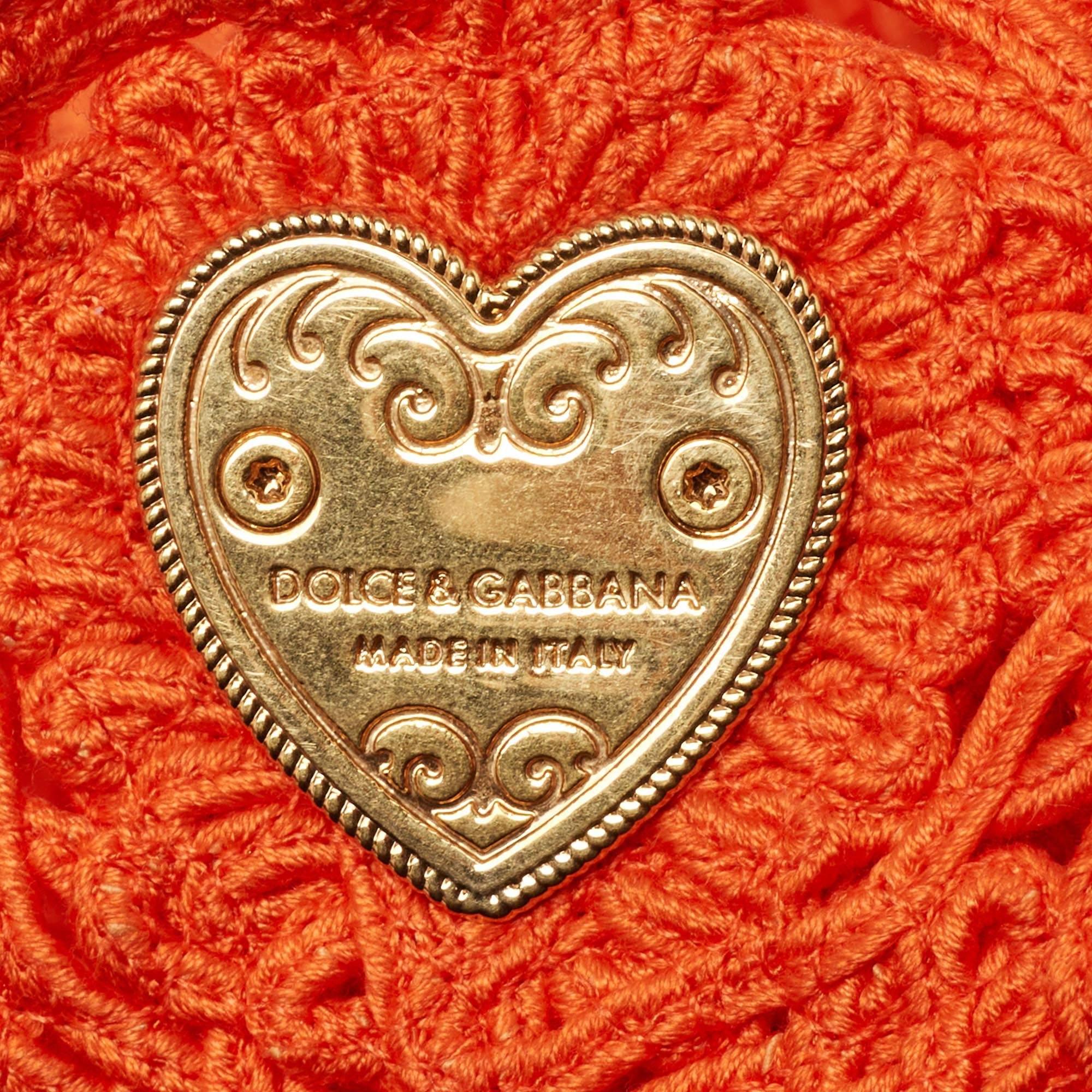 Dolce & Gabbana Orange Crochet Beatrice Shopper Tote 6