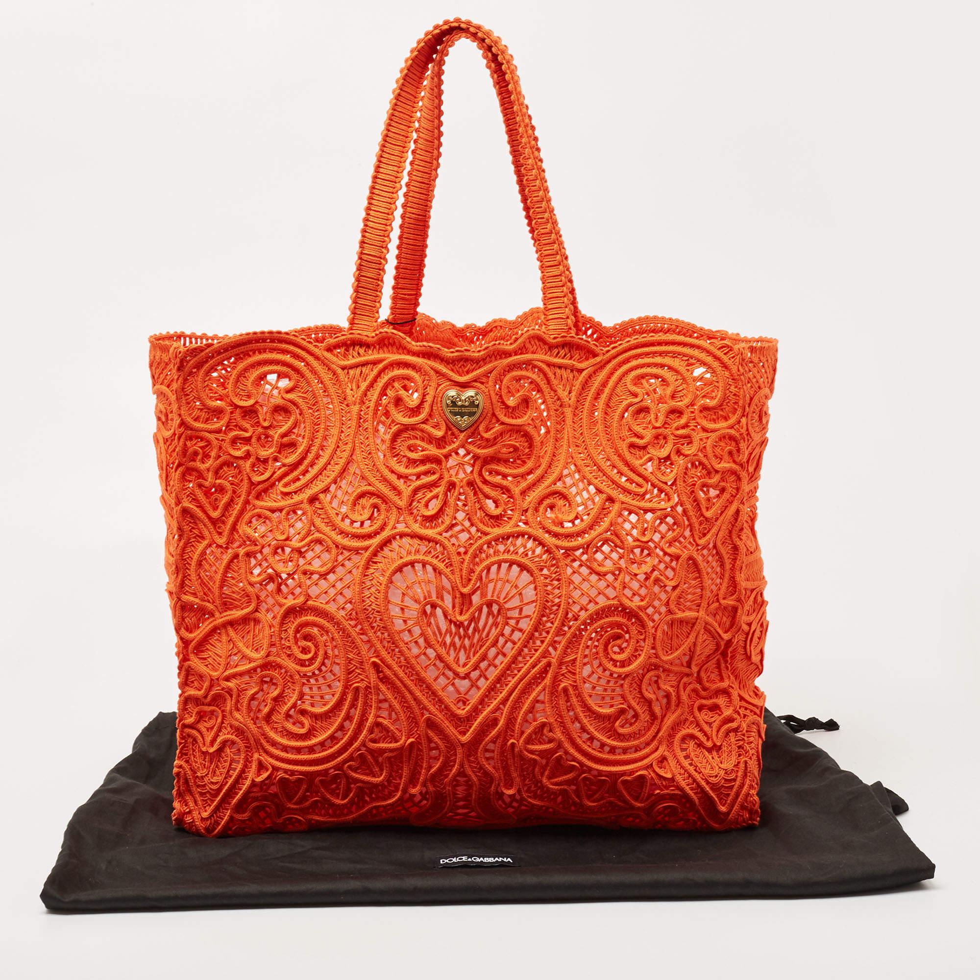 Dolce & Gabbana Orange Crochet Beatrice Shopper Tote 7
