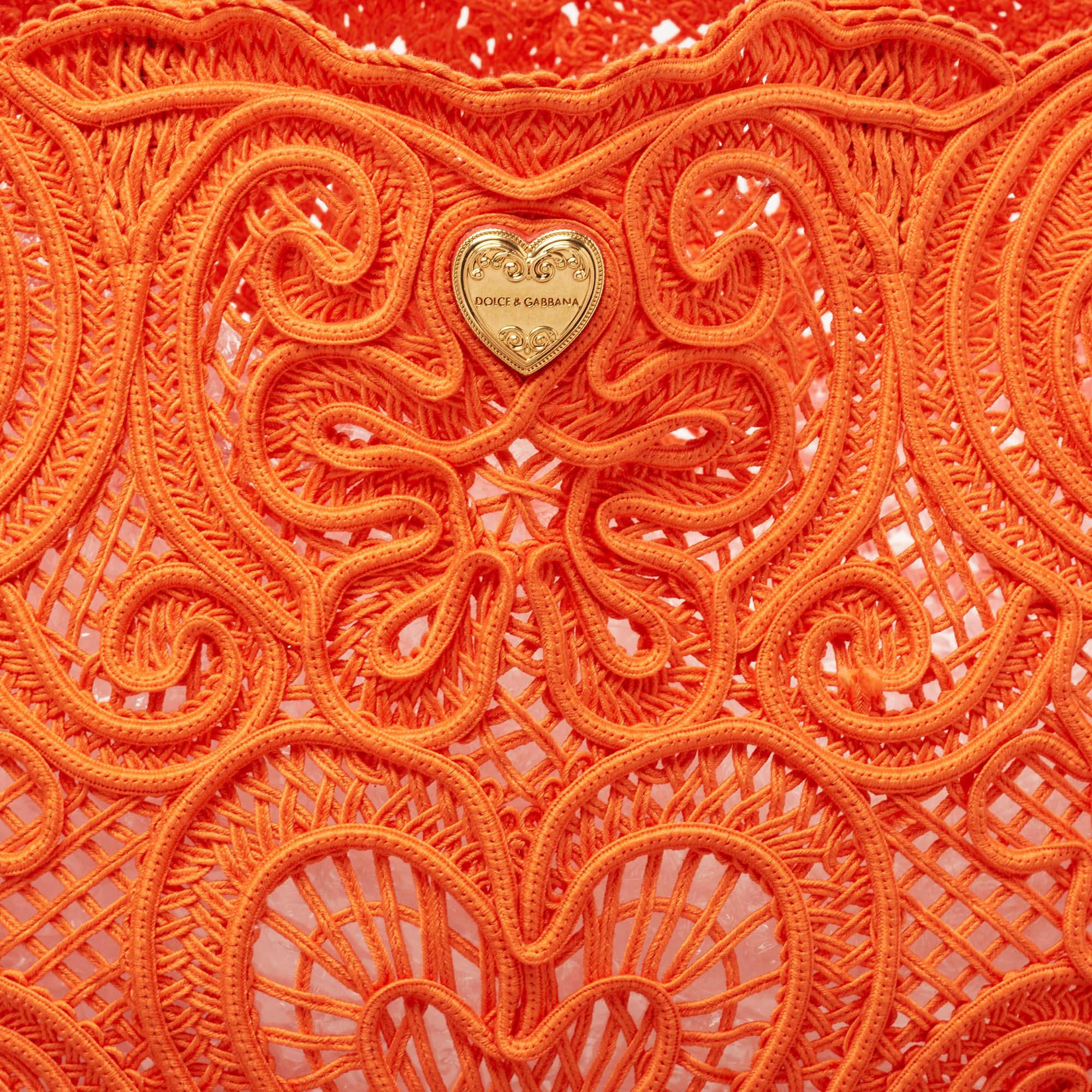 Dolce & Gabbana Orange Crochet Beatrice Shopper Tote 8